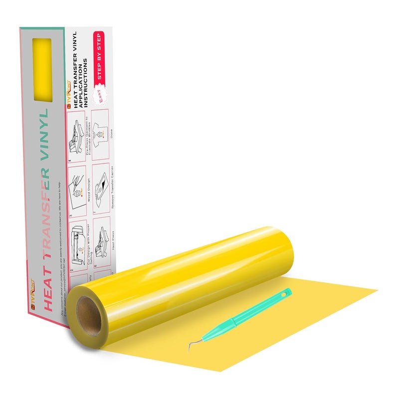 HTVRONT Heat Transfer Vinyl Yellow HTV Rolls - 12" x 20ft Yellow Iron on Vinyl for All Cutting Machines, HTV Vinyl for Shirts - Easy to Cut & Weed for Heat Transfer Design - Image 1